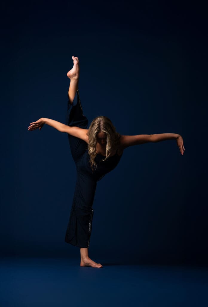 Jazz dancer in action pose during media day shoot