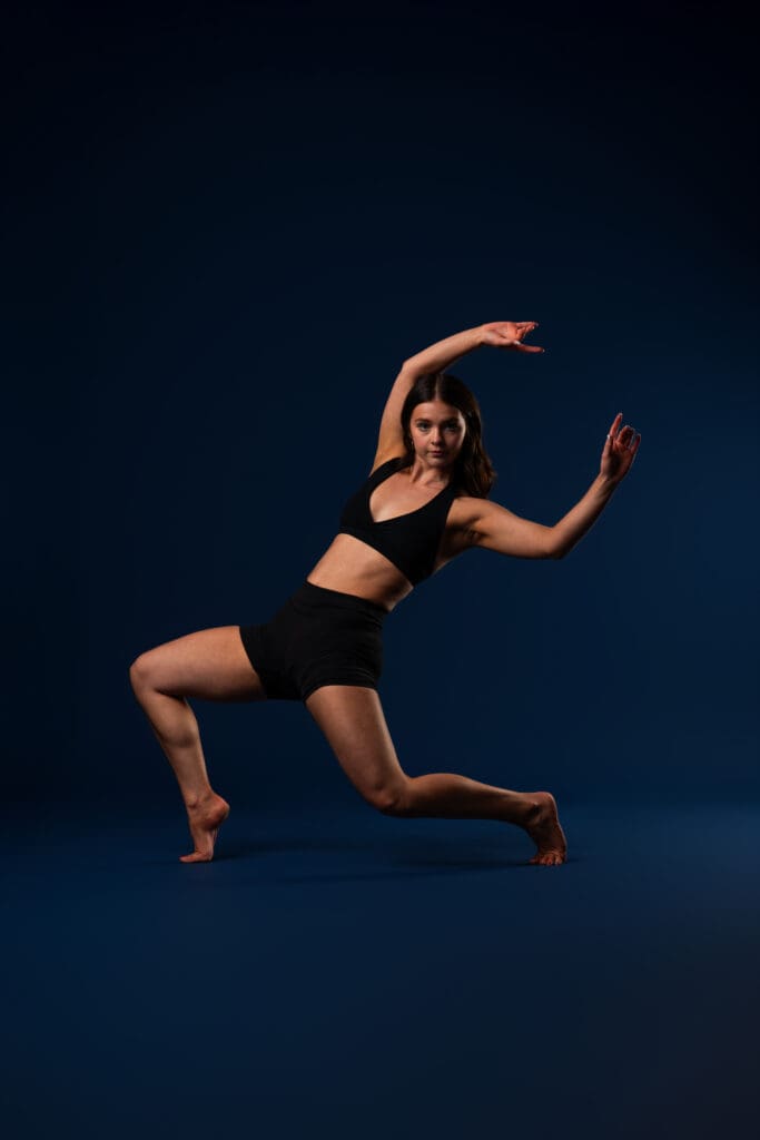 Contemporary dancer in action pose during media day shoot
